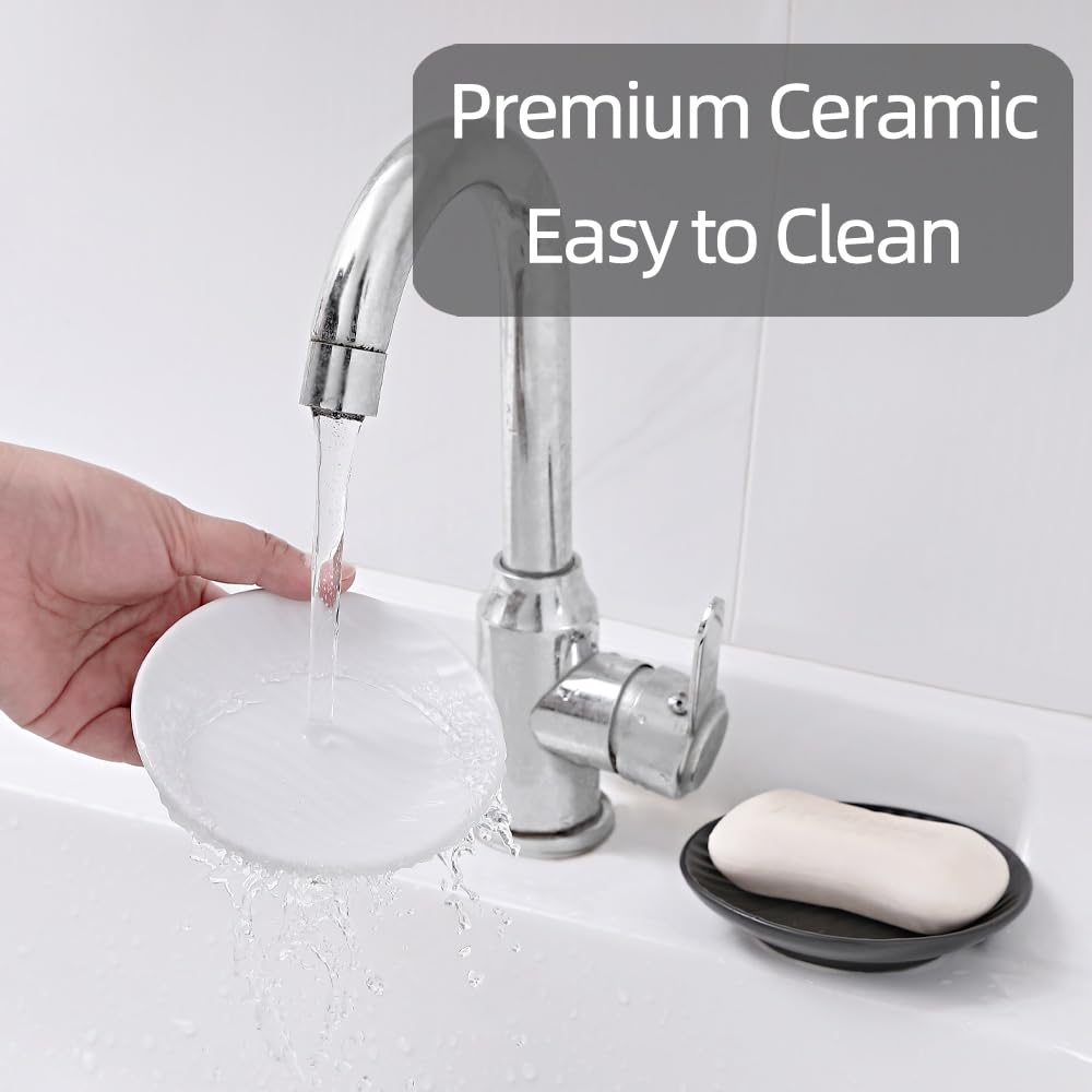 Chic Round Soap Dish, Modern Minimalist Striped Design Ceramic Tray