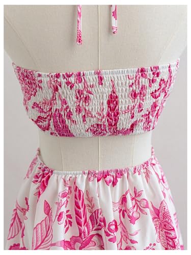 Women's Floral Halter Neck Vacation Dress Sleeveless Cut Out Boho Cami Dress