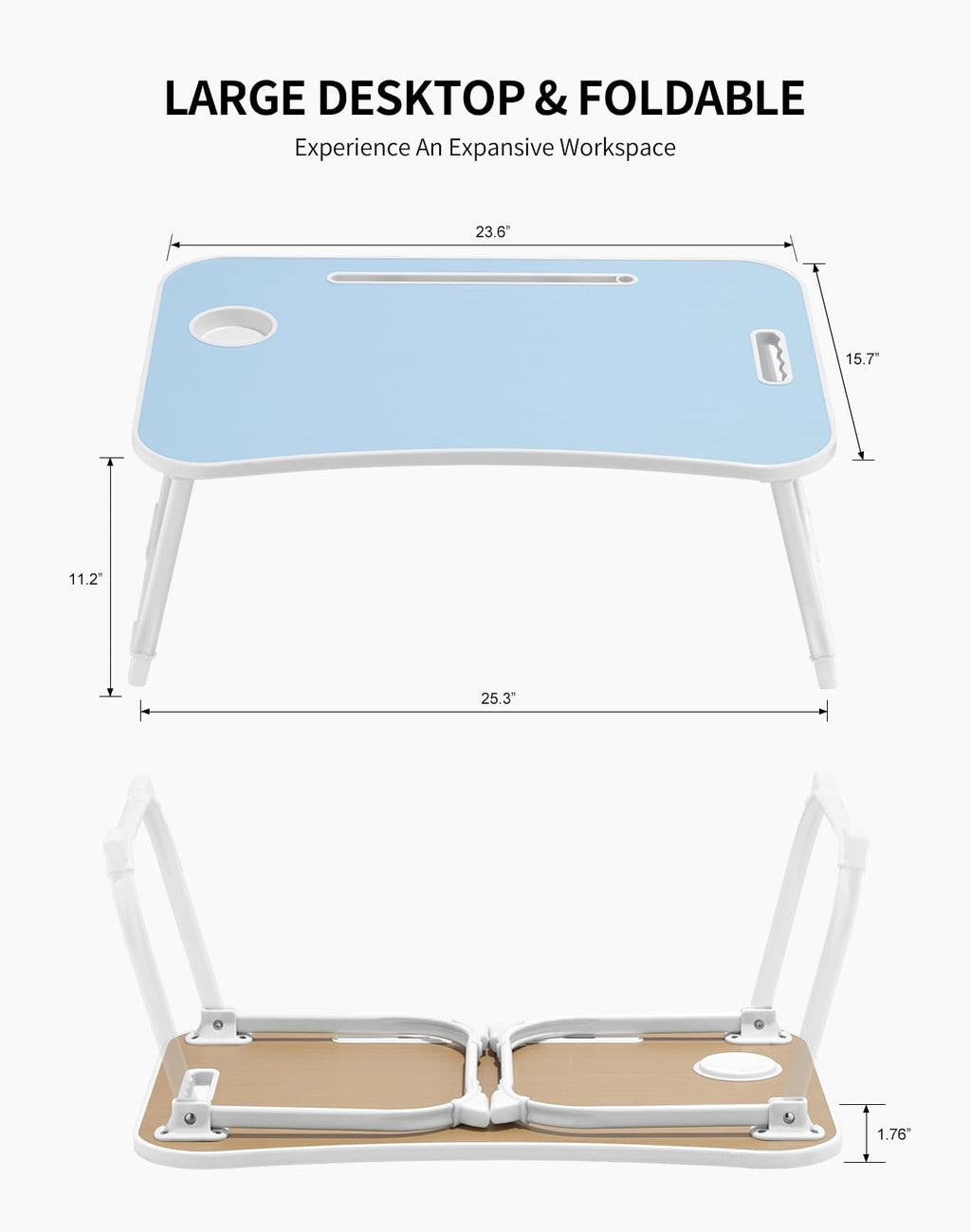 Portable Foldable Study Table, Laptop Stand With Cup Holder, Tablet Slot, And Lift Handle For Working