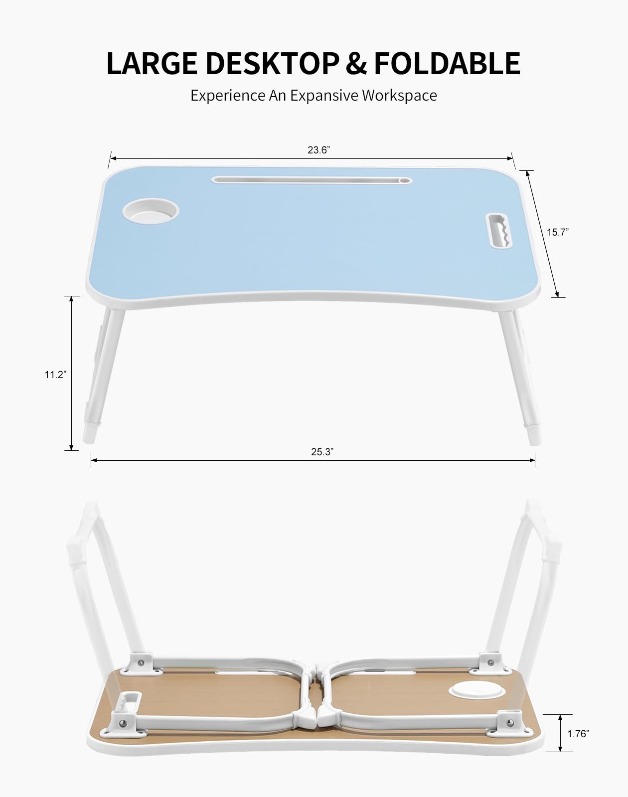 Portable Foldable Study Table, Laptop Stand With Cup Holder, Tablet Slot, And Lift Handle For Working