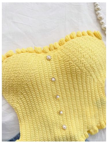 Women's Pearl Strapless Tops Summer Asymmetrical Tube Tops