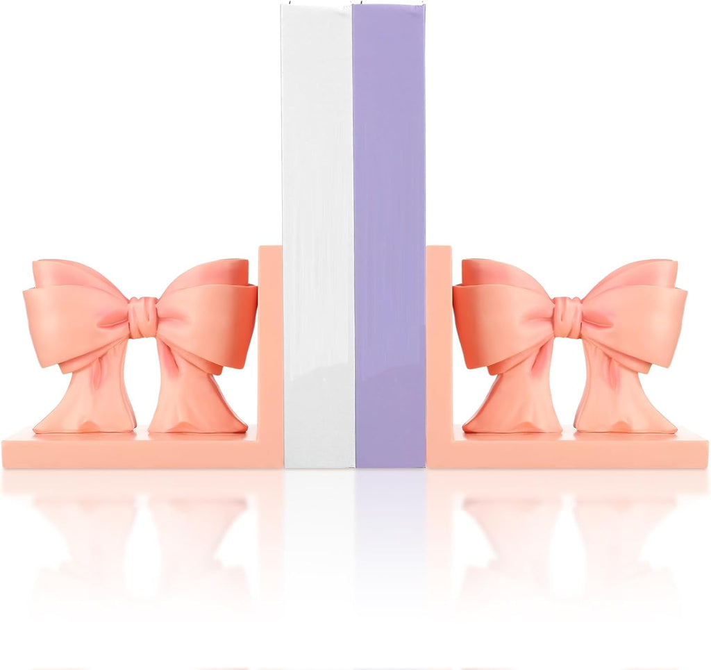 Pink Bow Bookends Coquette Home Decor Cute Sculpture Book Ends Resin - Bookends Shelves 2 Pcs