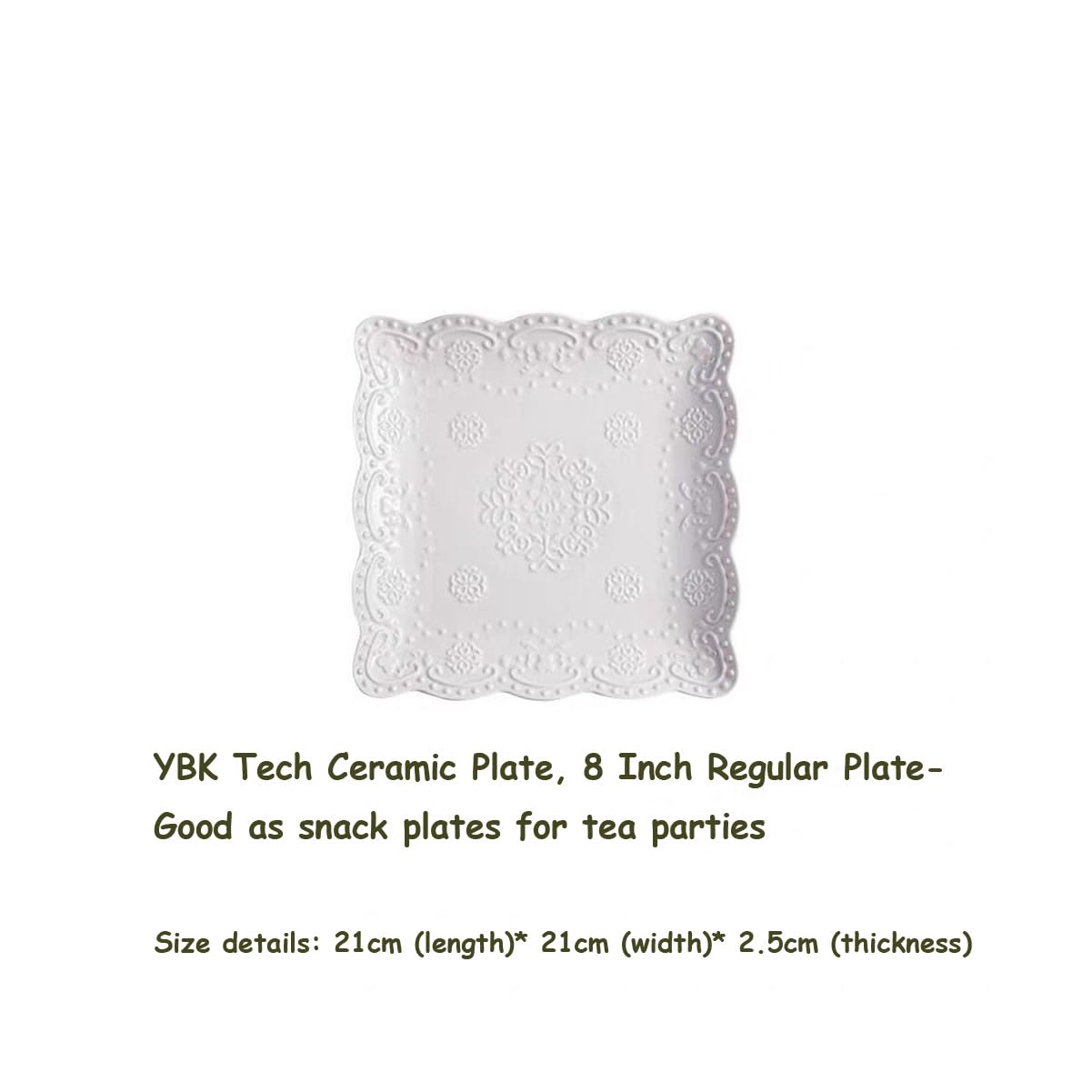 Elegant Square Embossed Lace Plate Bone China Dessert Plate Ceramic Plate Afternoon Tea