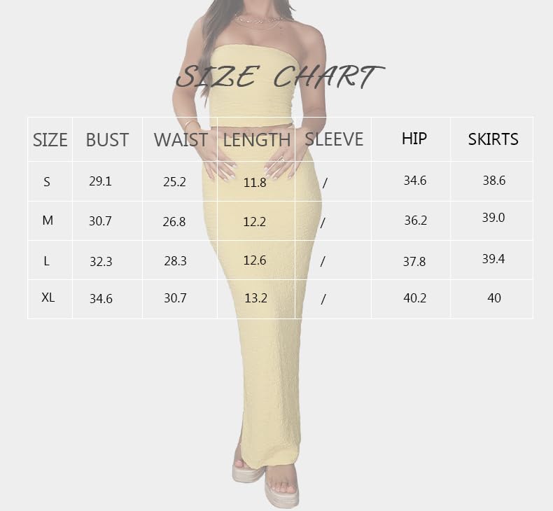 Two Piece Skirt Outfits for Women Sleeveless Tube Tops Bodycon Sexy Maxi Dress 2 Piece Summer Y2K Vacation Set