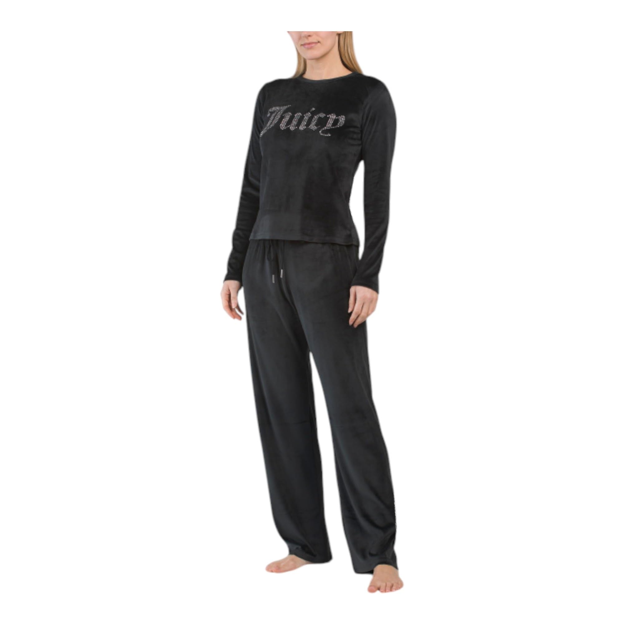 Juicy Couture Women's Velvet Fleece Pajama Set with Long Sleeve Top and Pants
