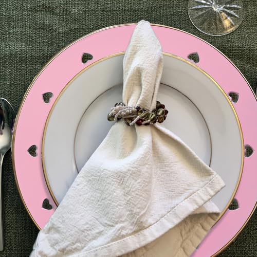 Round 13" Pink Charger Plates, Heart Hollow Chargers for Dinner Plates with Golden Border