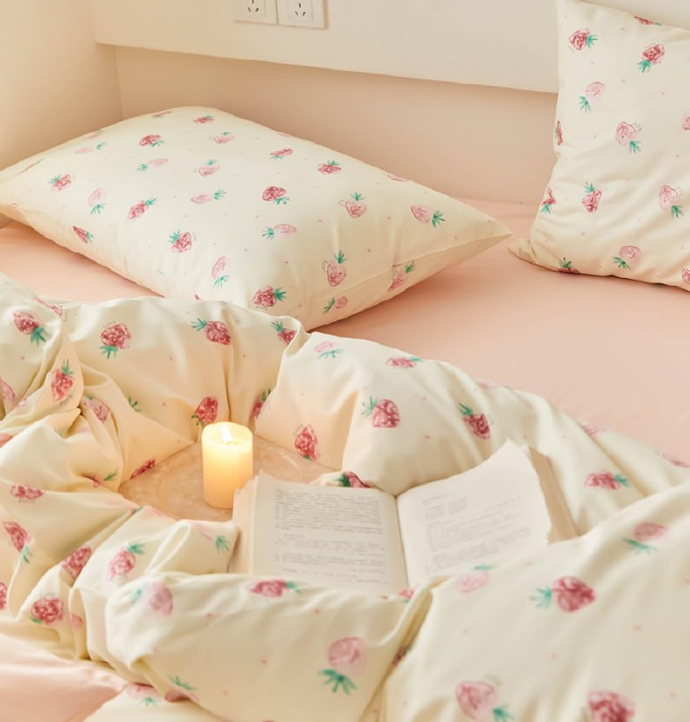 Duvet Cover Printed Bedding Set 3Pcs Girls Kawaii Pattern Comforter Cover with Zipper Closure Soft Breathable Microfiber