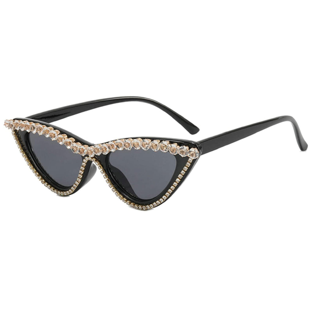 Coquette Bling Sunglasses Crystal Rhinestone Shades Retro Half Rim Women Cat Eyewear