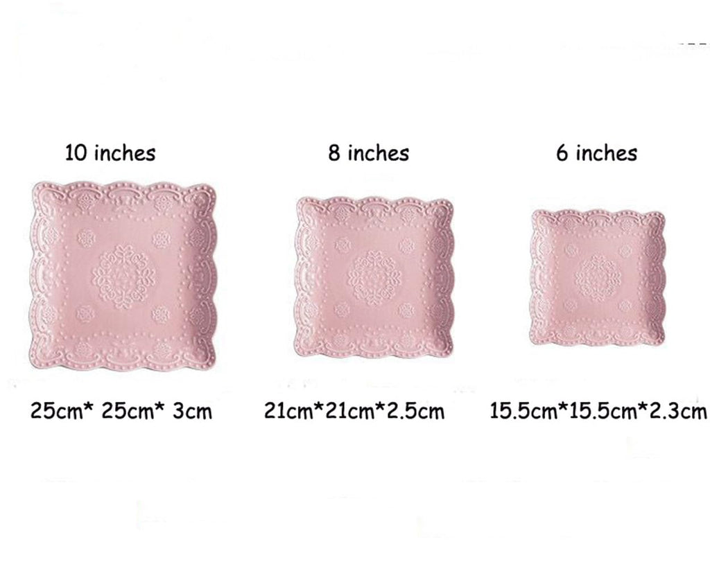 Elegant Square Embossed Lace Plate Bone China Dessert Plate Ceramic Plate Afternoon Tea