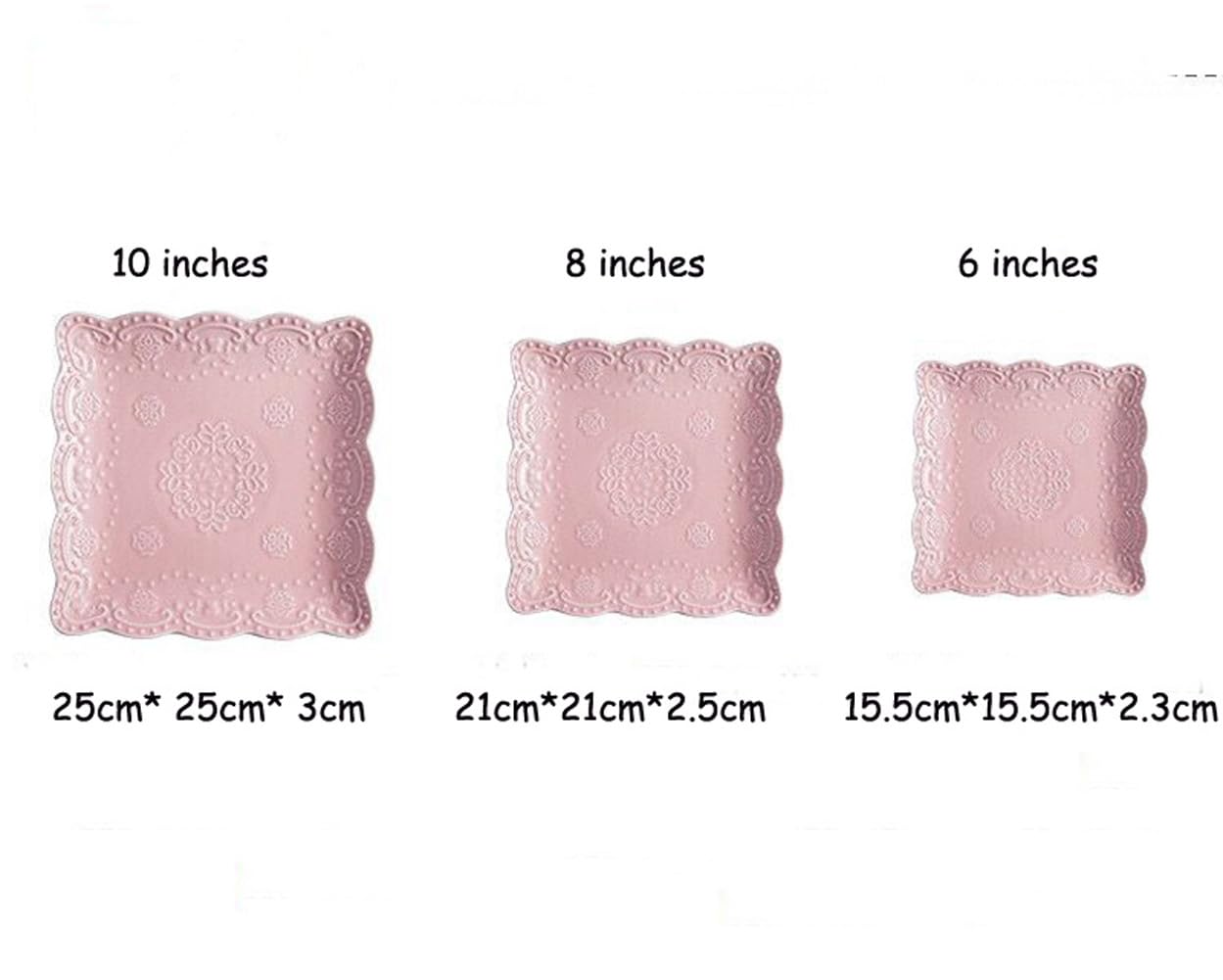 Elegant Square Embossed Lace Plate Bone China Dessert Plate Ceramic Plate Afternoon Tea