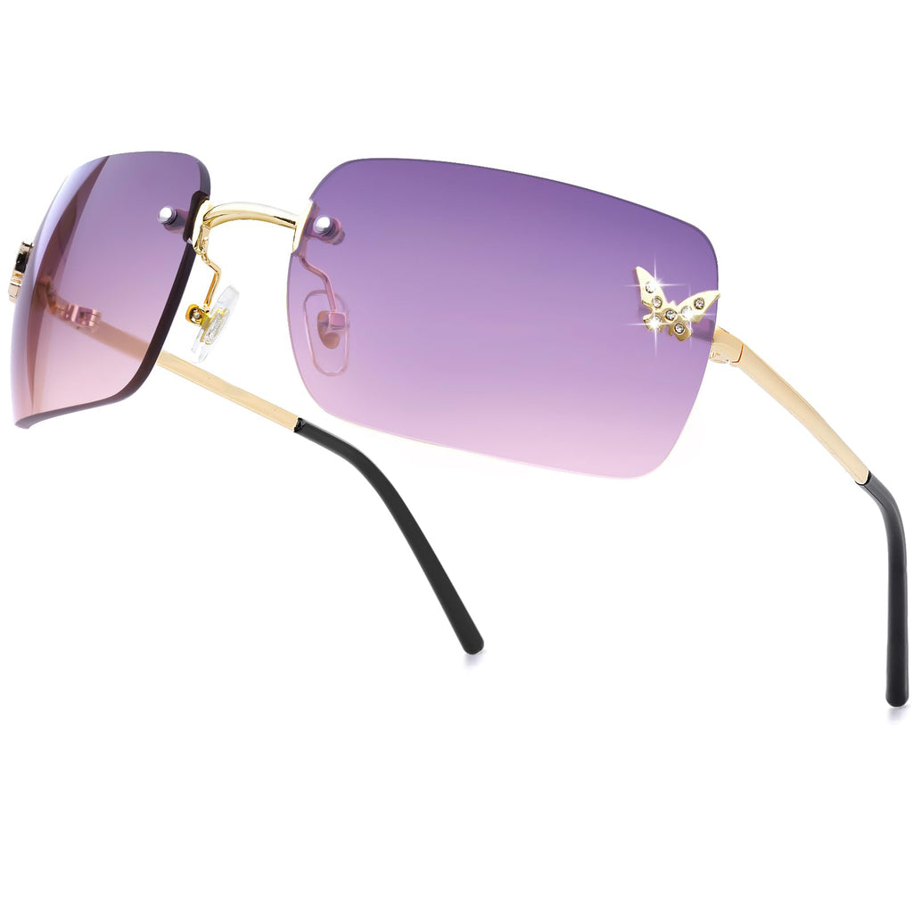 Rimless Rectangle Y2k Sunglasses Cute Small Clear Frameless Tinted Lens 2000S Fashion Shades Butterfly