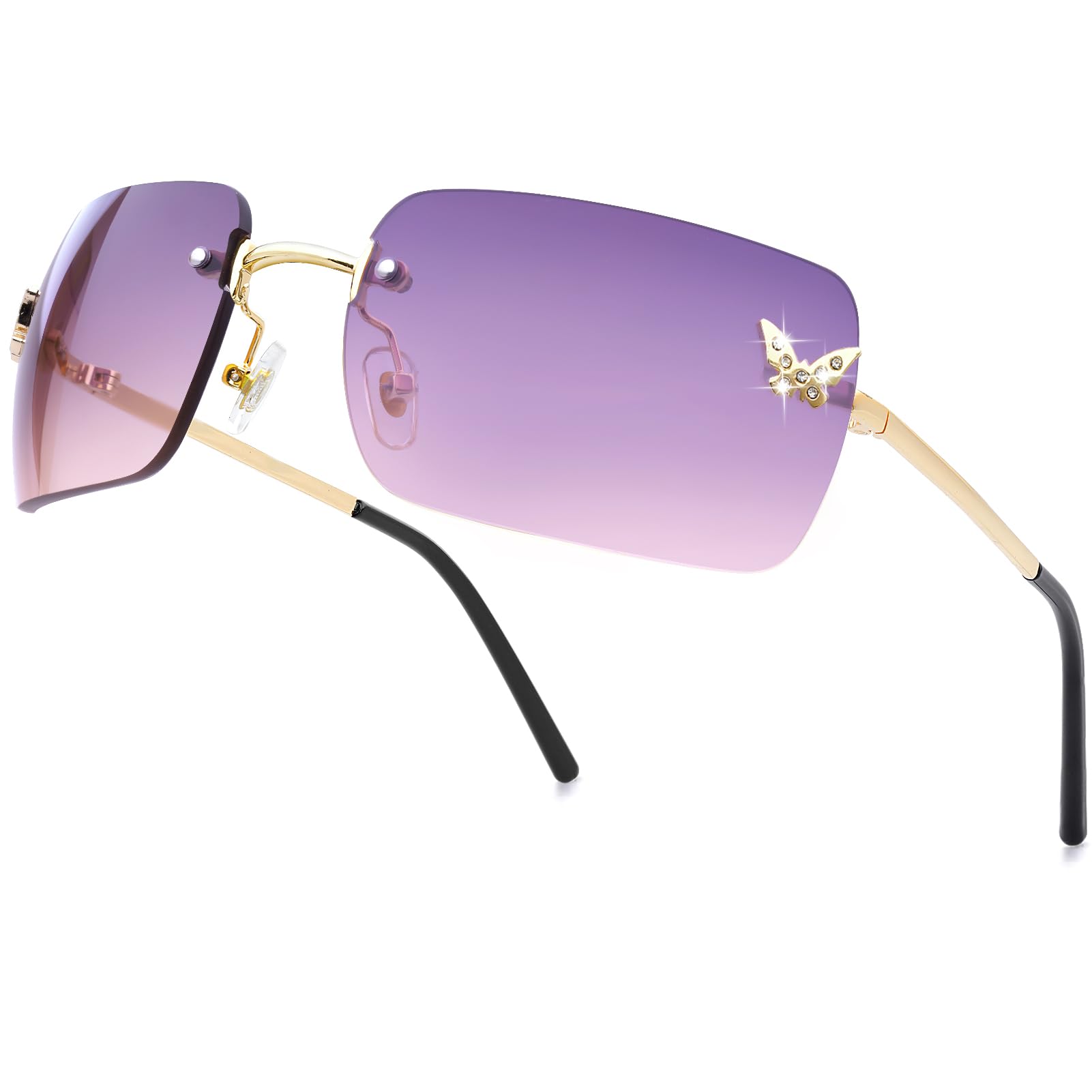 Rimless Rectangle Y2k Sunglasses Cute Small Clear Frameless Tinted Lens 2000S Fashion Shades Butterfly