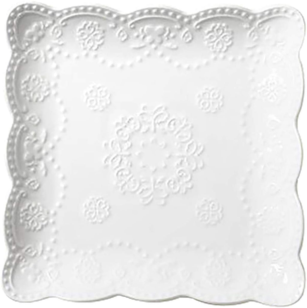 Elegant Square Embossed Lace Plate Bone China Dessert Plate Ceramic Plate Afternoon Tea