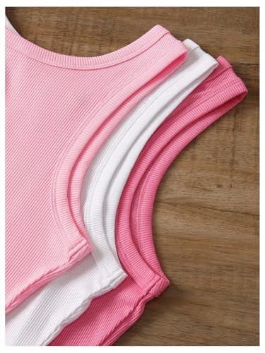 Women's Plus Size 3 Pack Coquette Bow Top Crew Neck Sleeveless Crop Tank Tops