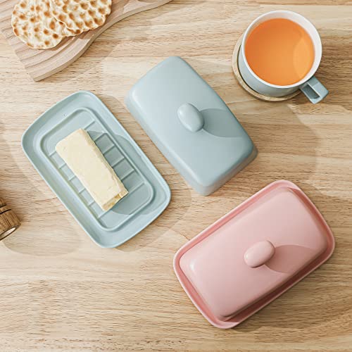 Large Porcelain Butter Dish with Lid, Henten Home Classic Matte Butter Keeper for Countertop