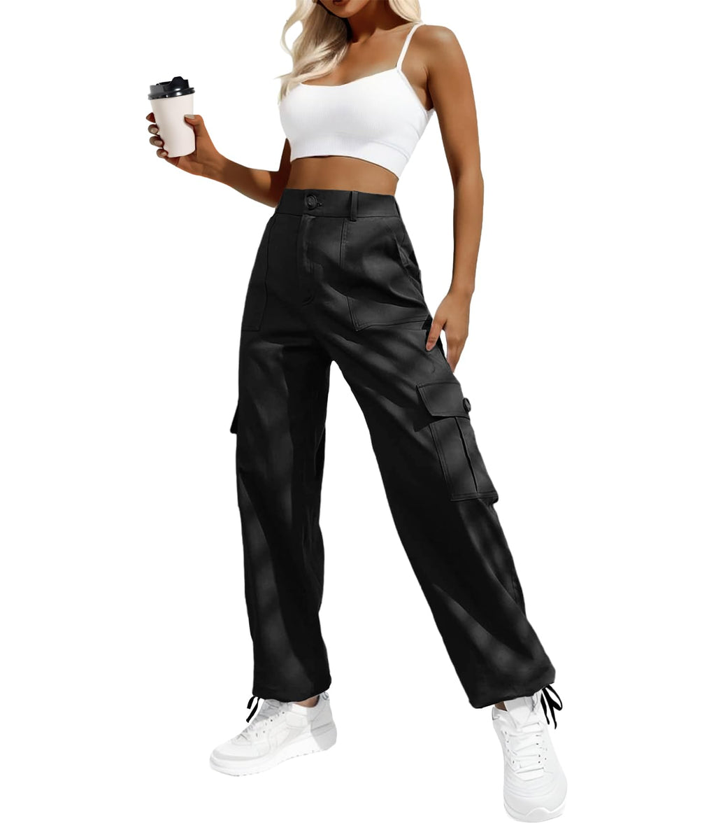 Women's High-Waisted Cargo Pants â€?Y2K Streetwear Baggy with 6 Pockets & Drawstring Cuffs
