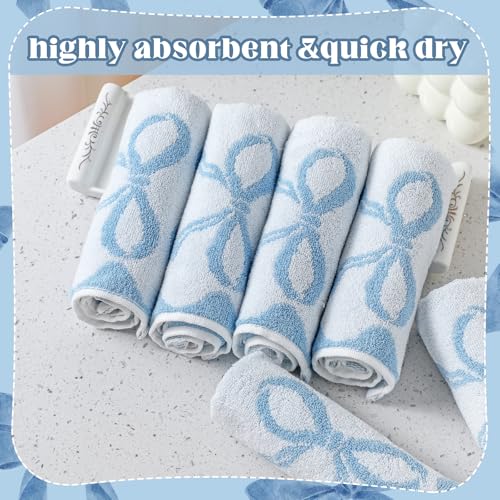 Coquette 6 Pcs Pink Bow Washcloths 100% Cotton Wash Cloths 13" x 13" Small Face Towels Absorbent Soft Preppy Wash Cloths & Hand Bath Towels for Bathroom