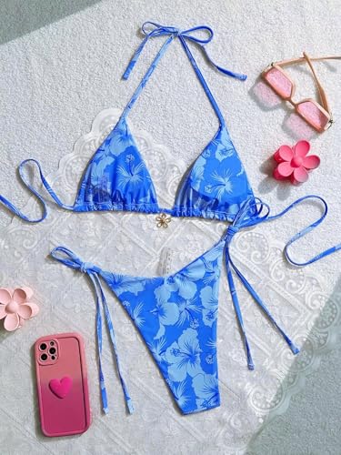 Women's Floral Print Knot Bathing Suit High Waist Summer Swimsuit Bikini Set