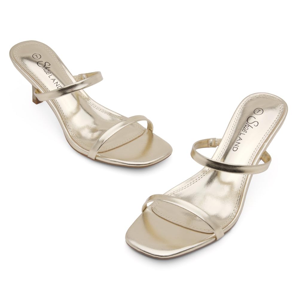 Women's Low Heels | Kitten Heel Sandals for Women | Open Toe Slip-On Slides | Two-Strap Heeled Mules