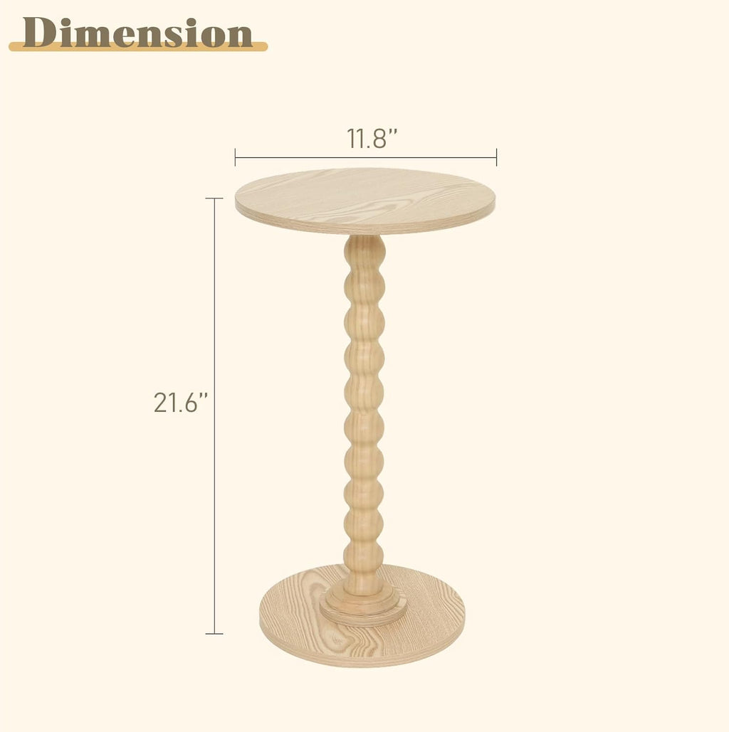 Round Side Table, Small Drink Table for Small Spaces, Modern Accent End Table Nightstand with Solid Wood Leg for Living Room, Bedroom, Corners, and Office