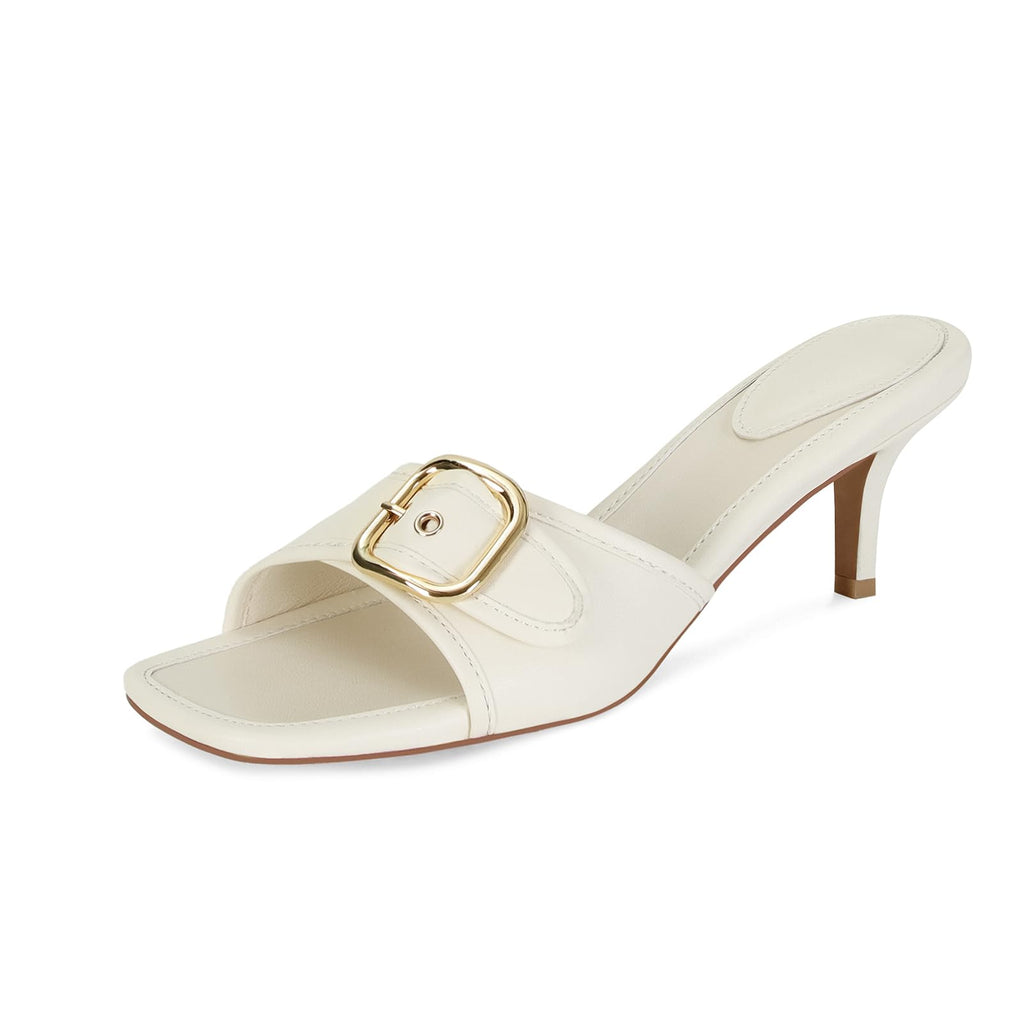 Ladies Kitten Heel Sandals Stiletto Low Heels Slip On Slides Mule Sandal Square Open Toe Dress Shoes