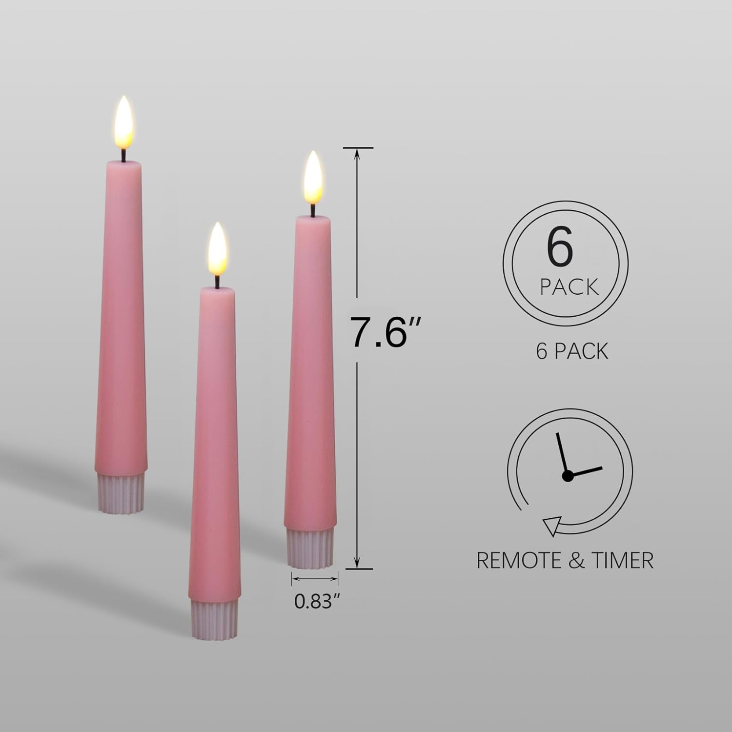 Short Flameless Taper Candles with Remote, Flickering Battery LED Wax Candlesticks Set of 6