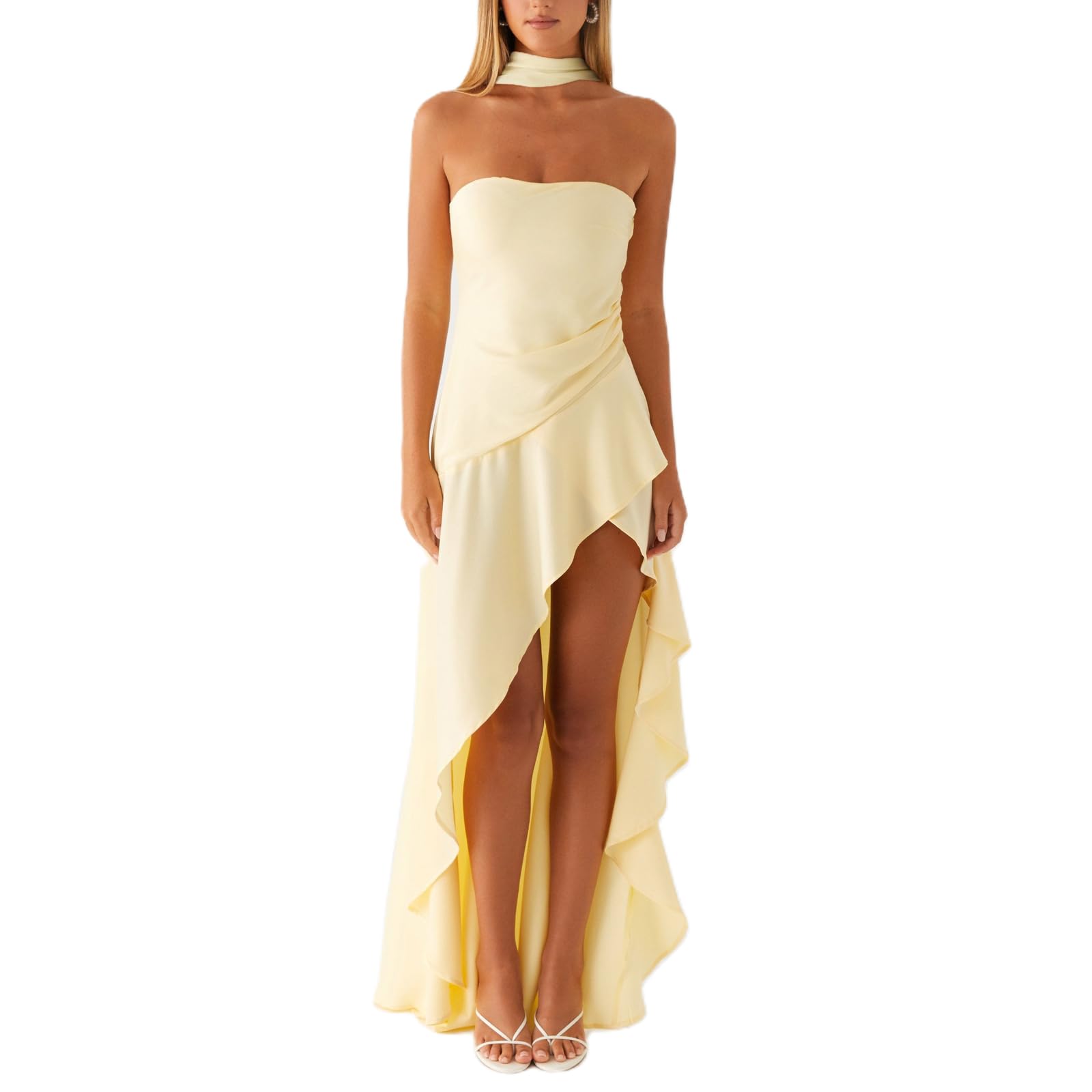 Women's Strapless Neck Scarf Floral Dresses Open Back Bodycon Long Dress Maxi Fitted Sundress