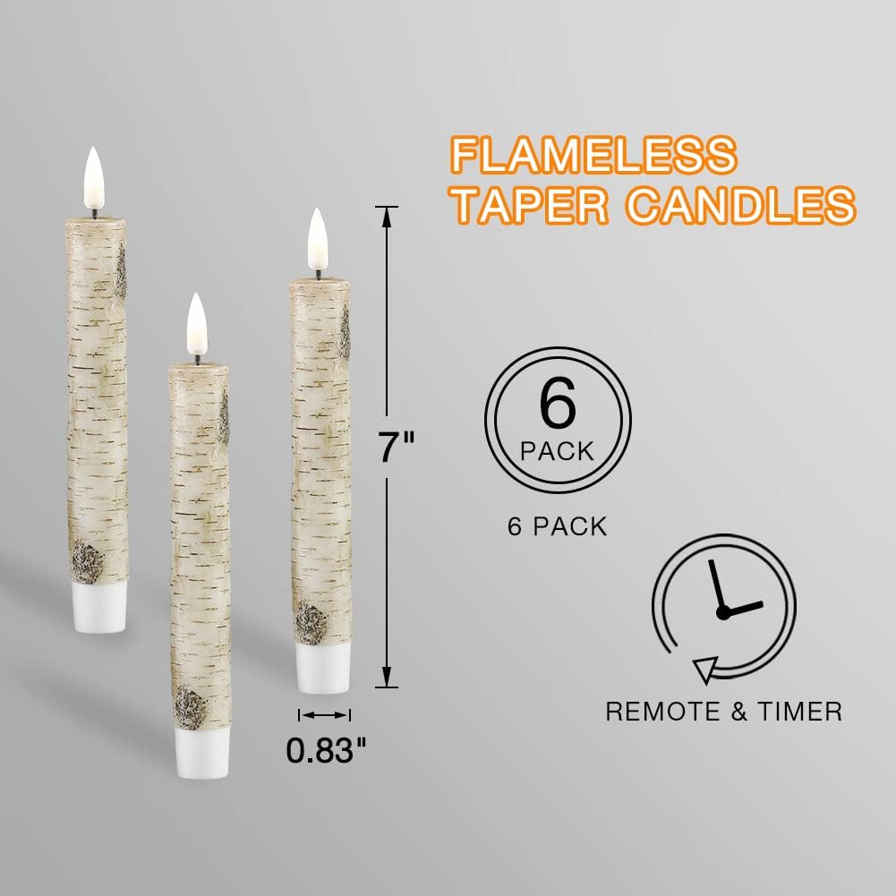 Short Flameless Taper Candles with Remote, Flickering Battery LED Wax Candlesticks Set of 6