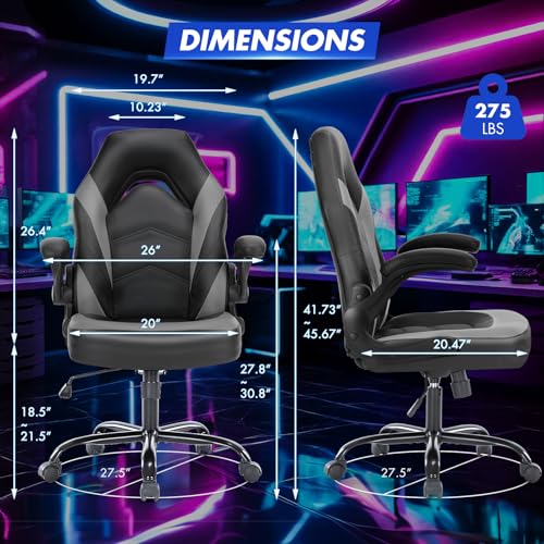 Ergonomic Office Executive Adjustable Swivel Task PU Leather Racing Chair with Flip-up Armrest