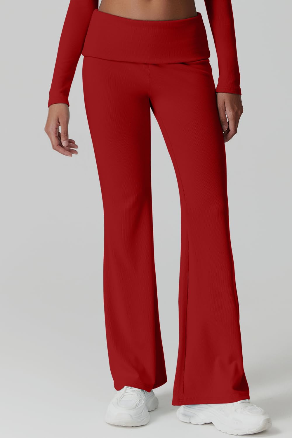 Womens 2 Piece Lounge Sets Mock Neck Long Sleeve Tops with Side Ruched Fold Over Flare Pants Comfy Tracksuits