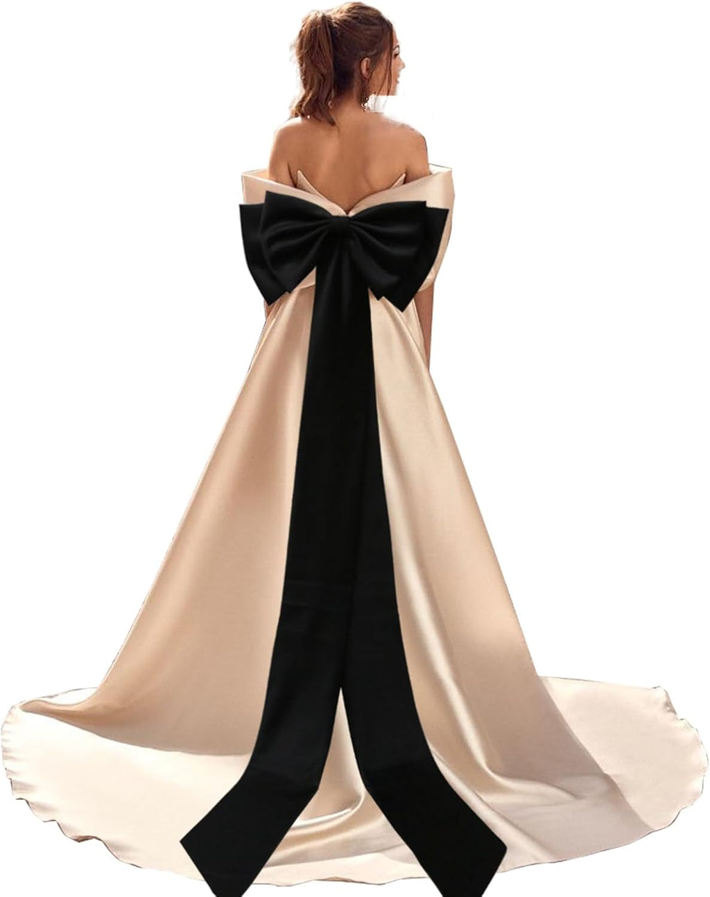 Detachable Big Bow Long Train Satin Bowknot Sweep Train Waist Sash Belt Bowknot for Wedding Formal Dress