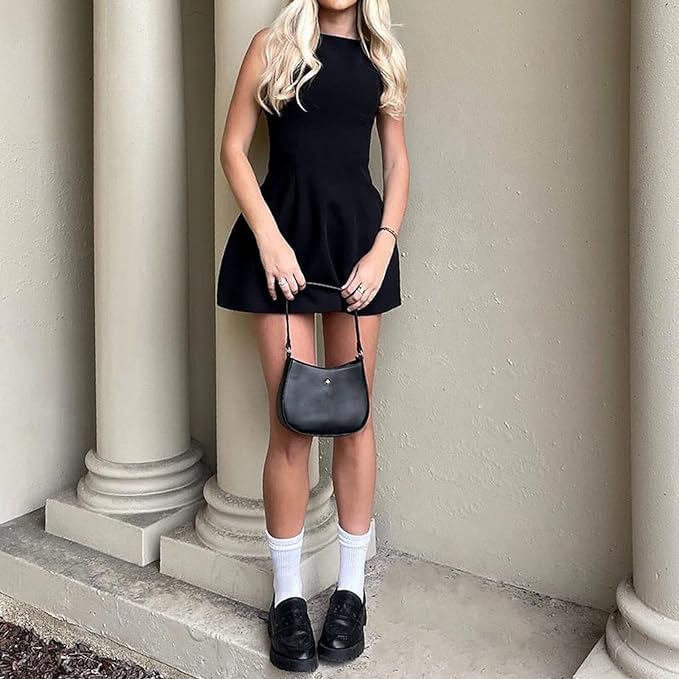 Women Sexy Backless Mini Dress Sleeveless Open Back A Line Tank Dress