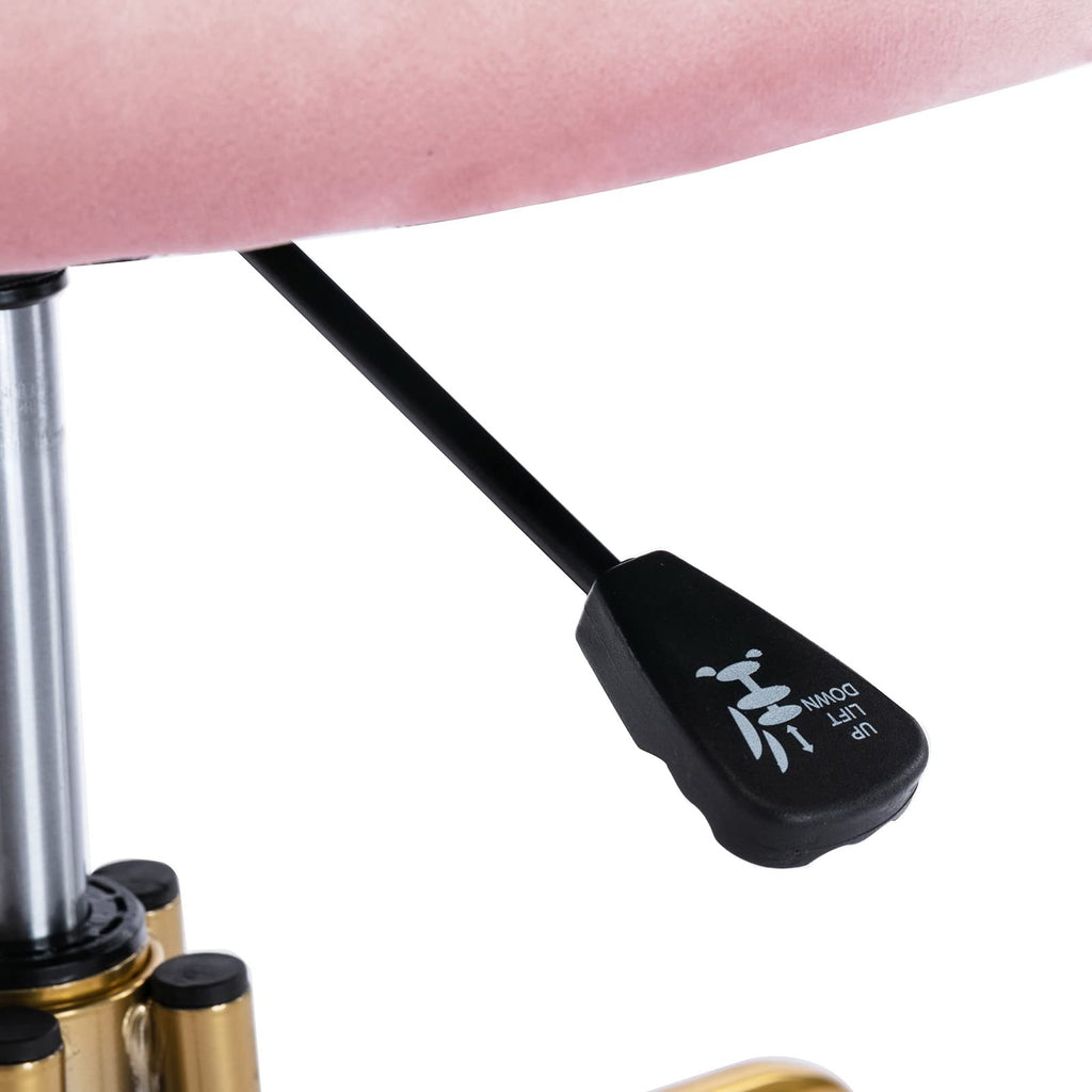 Coquette Adjustable Swivel Desk Chair with Wheels, Pink Upholstered Velvet Office Vanity Task Chair with Heart Back
