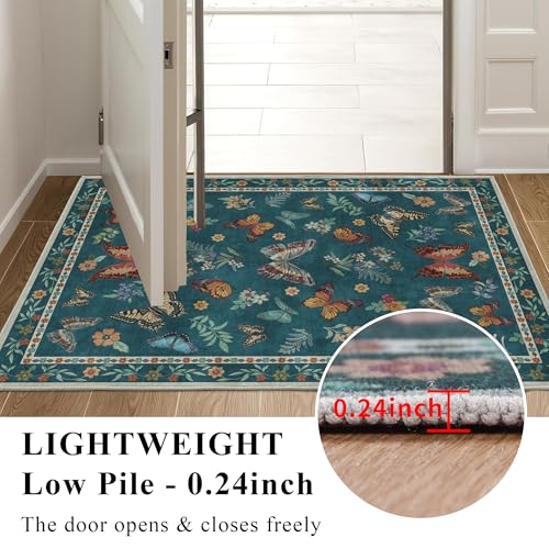 Insect Floral Area Rug, Machine Washable Area Rug Non-Slip Low Pile Large Bedroom Rug Stain Resistant Throw Rug Carpet