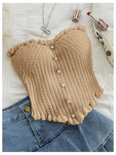 Women's Pearl Strapless Tops Summer Asymmetrical Tube Tops