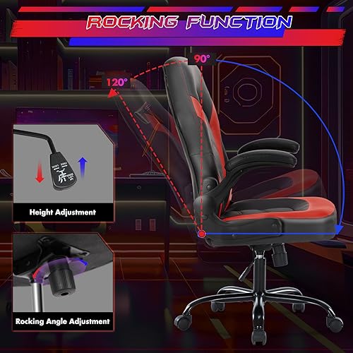 Ergonomic Office Executive Adjustable Swivel Task PU Leather Racing Chair with Flip-up Armrest