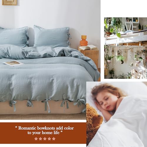 The 100% Linen Duvet Cover Set, 3 Pieces Belgian Flax Breathable Bedding,(1 Comforter Cover+2 Pillowshams) with Tie Closure Style