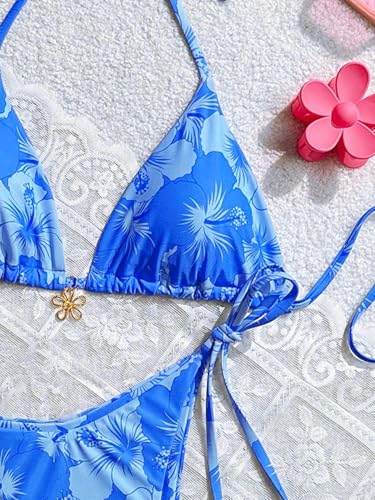 Women's Floral Print Knot Bathing Suit High Waist Summer Swimsuit Bikini Set