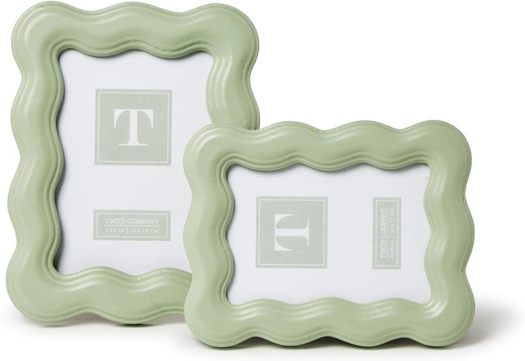 Wavy Wood Photo Frames, Sage Green, Set of 2