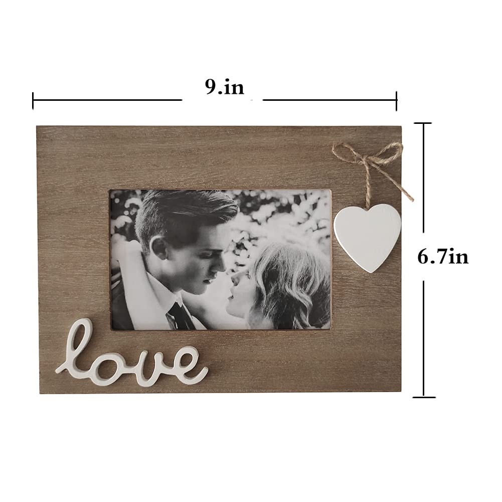 Love Picture Frame with Heart for Table Top and Wall Mounting-Distressed Wooden Photo Frame HD Glass Inside