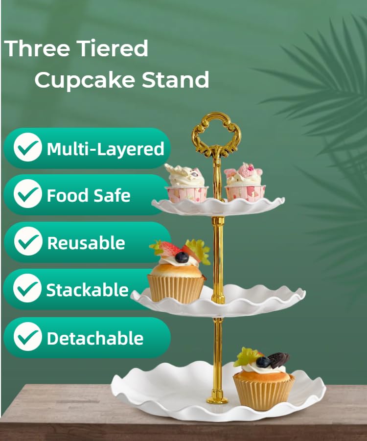 Pack 2 of 3 Tier Cupcake Stand, Small Pink Plastic Tiered Serving Stand, Dessert Tray