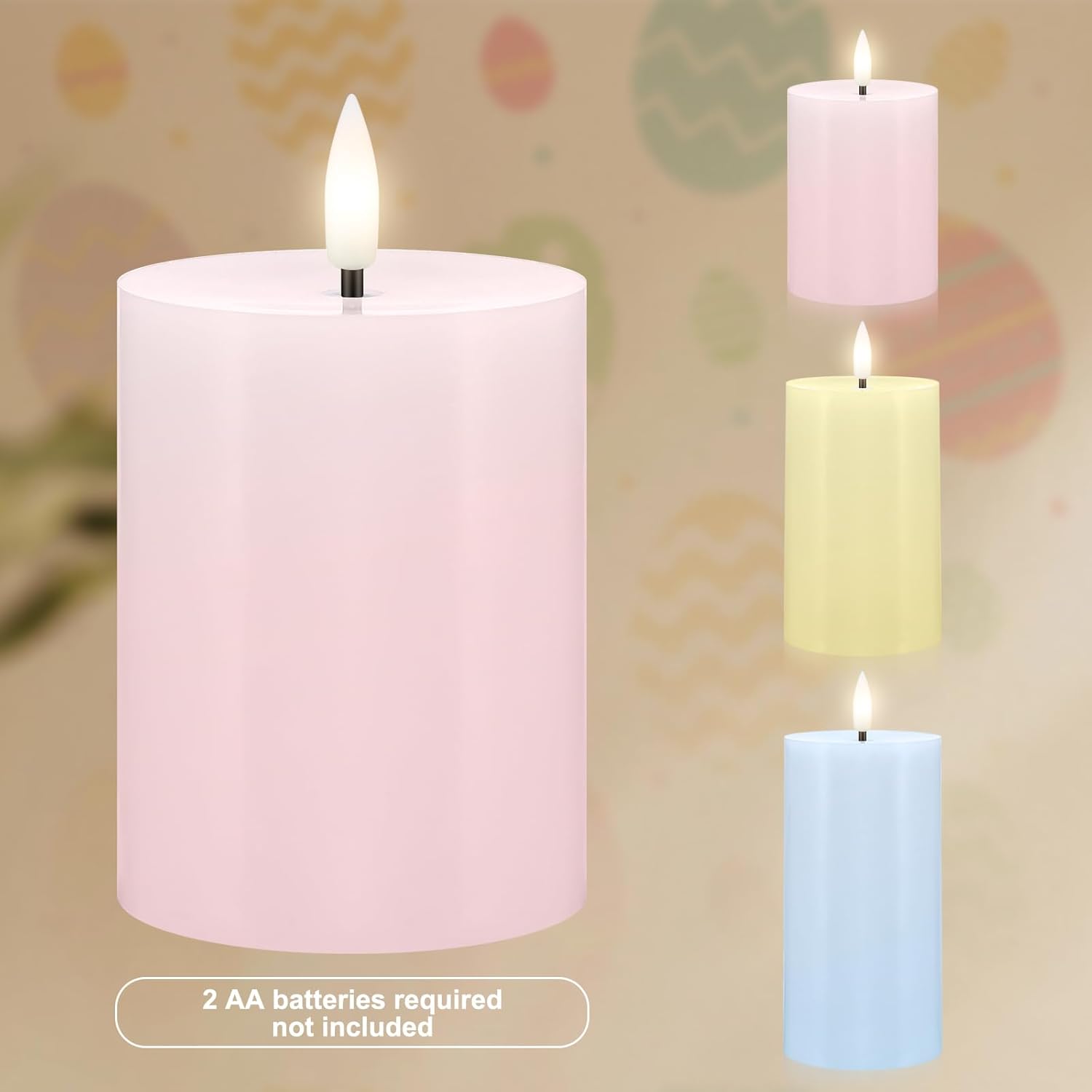 LED Flameless Pillar Candles - Real Wax Multicolor Pastel Fake 3D Battery Operated Candles