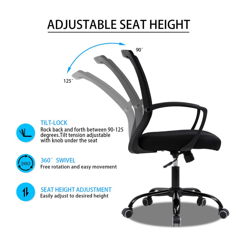 Mesh Desk Chair Ergonomic Computer Chair with Lumbar Support Armrest Mid Back 360 Degree Rolling Swivel Adjustable Height