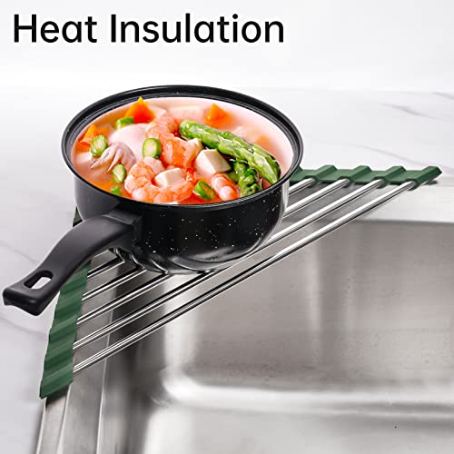 Triangle Foldable Dish Drying Rack, Small Roll-Up - Stainless Steel Over Sink Drainer for Kitchen Sink Corner, Rustproof