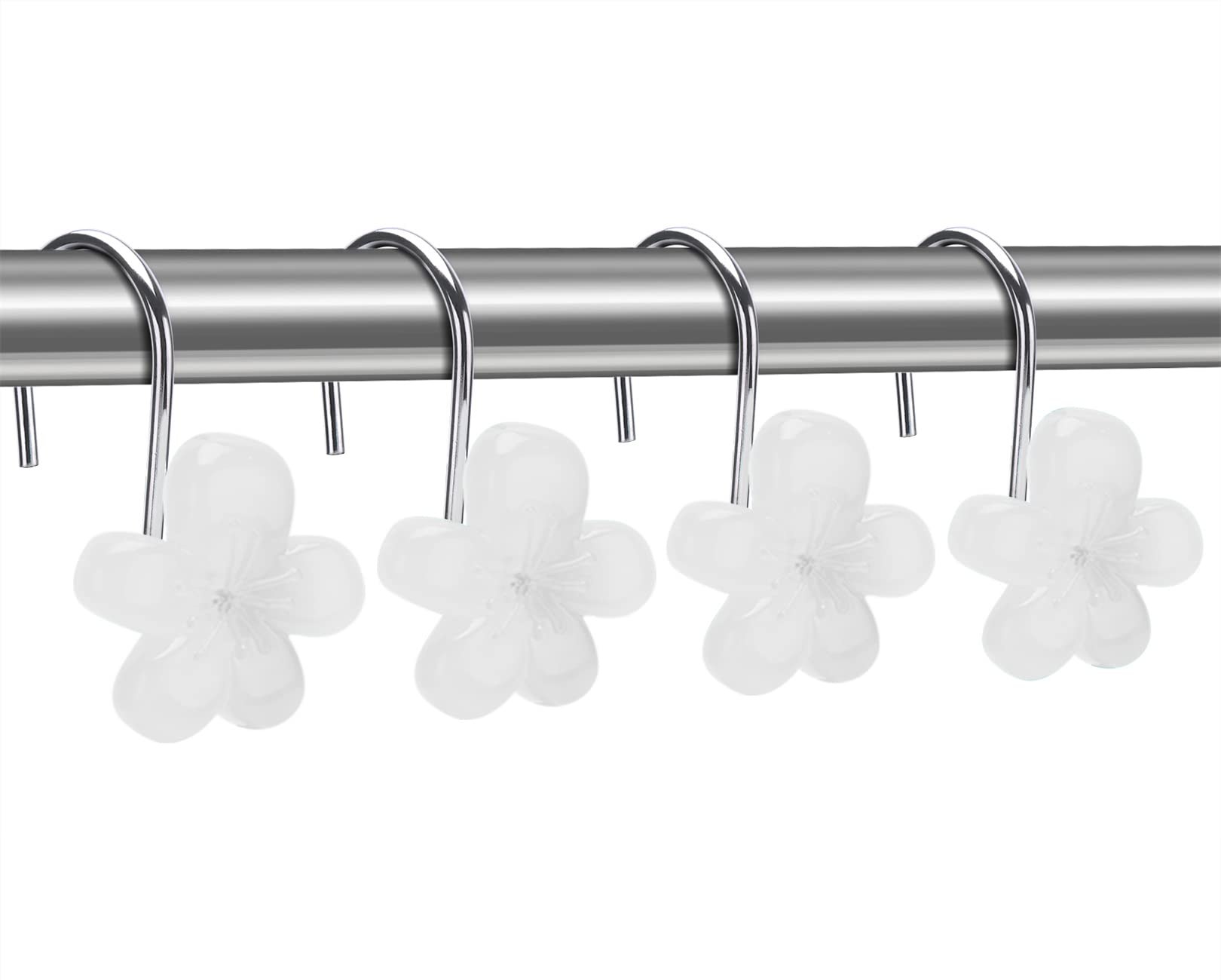 Cute Flower Shower Curtain Hooks, Pretty Floral Themed Elegant Bathroom Decor