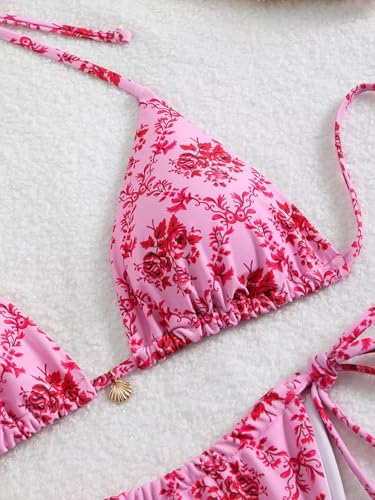 Women's Ditsy Floral Print Bathing Suit High Waisted Halter All Over Swimsuit Bikini Set