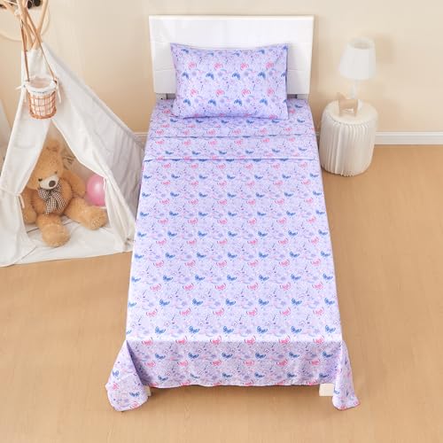 Printed Kids Sheet Set Twin Size, 3 Pcs Breathable & Silky Soft Microfiber - Kids Fitted Sheet,Kids Bed Sheets with 15" Deep Pocket