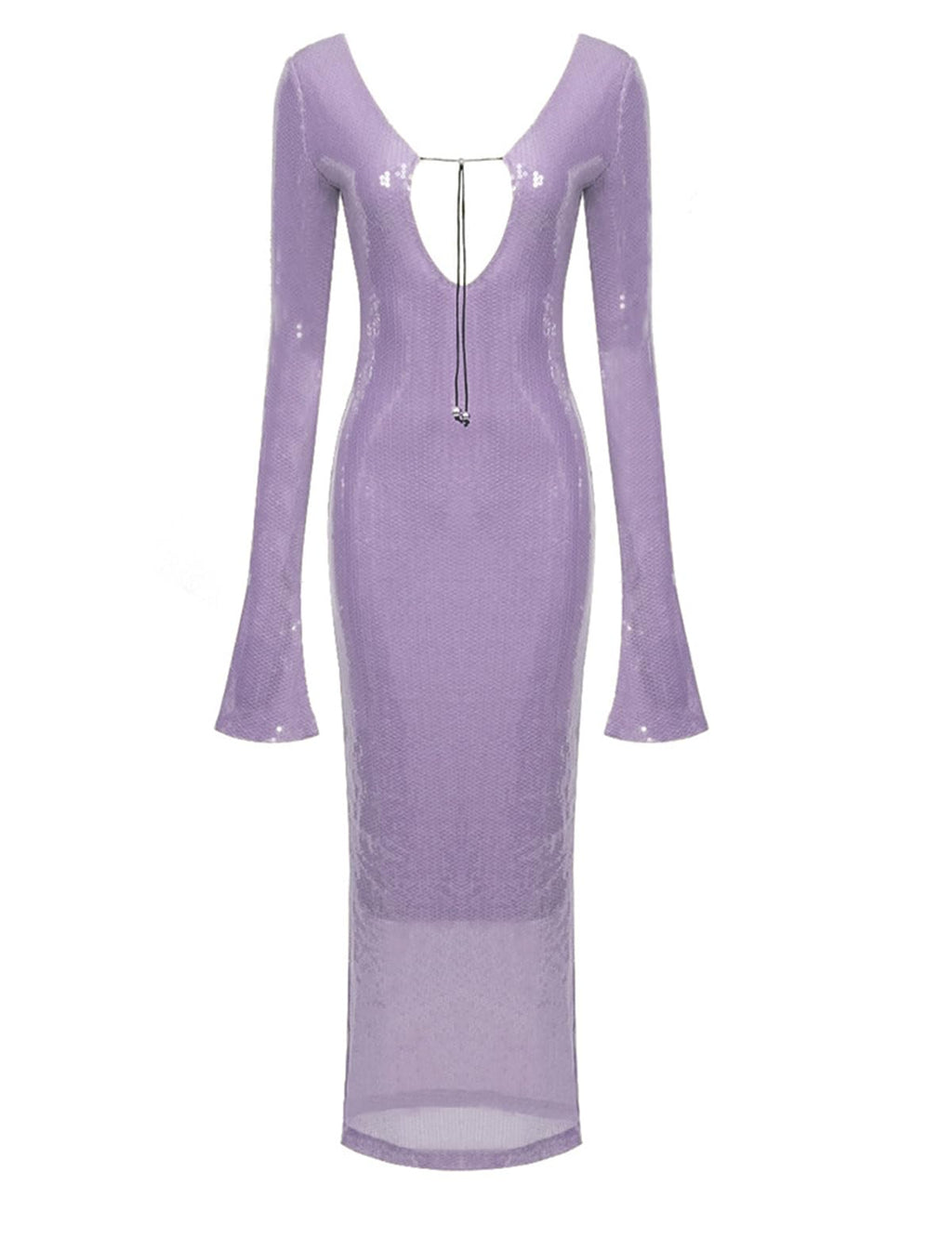 Deep V Dress with Drawstring Long Sleeve Sequin Dress for Women Long Gown