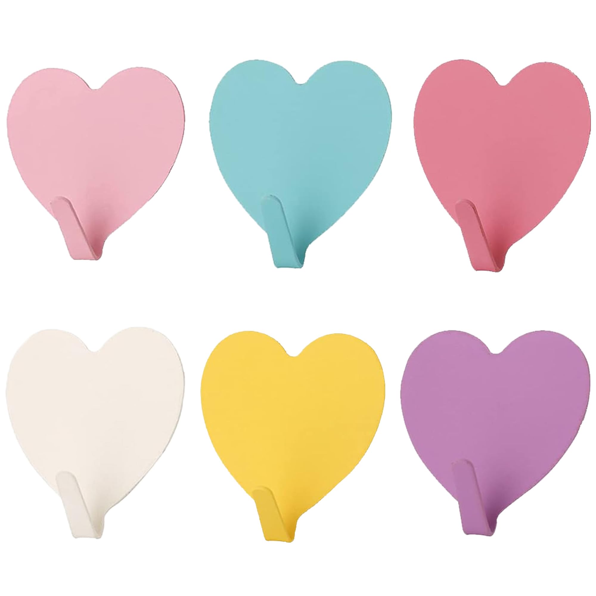 Heart Shaped Decorative Wall Hooks, Stainless Steel Strong Adhesive Wall Hook for Home Kitchen Bathroom Office (6 Pack)