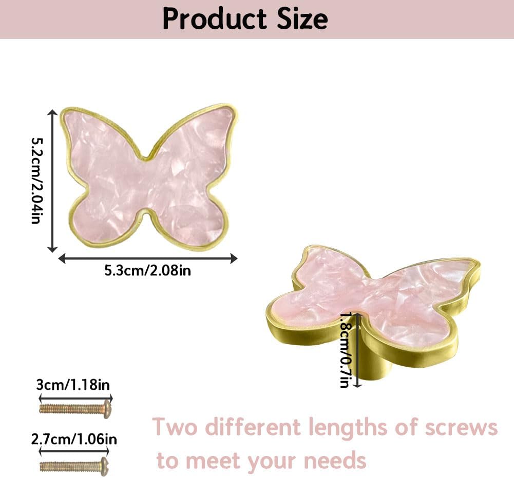 Butterfly 6 pcs Shape Knobs Handle Gold Cabinet Knobs Decoration Door Handle Single Hole Handles Cabinet Drawer Dresser Kitchen Wardrobe Furniture Hardware Pulls